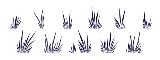 Black grass silhouette set. Natural meadow border