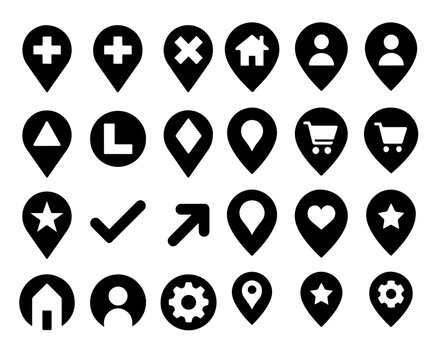 ocation icon, map marker, solid location pin, abstract location, black and white icon, monochrome marker, bold map pin, geometric location, navigation icon, UI icon set, GPS symbol, flat solid icon, v