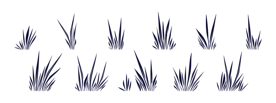 Black grass silhouette set. Natural meadow border