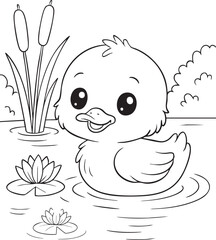 blackwhite ,colorbook, ilustrasion, drwaing, bebek