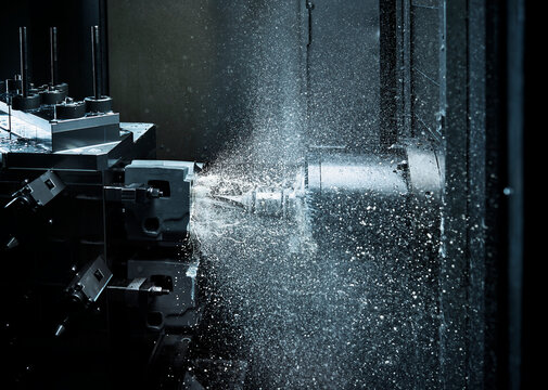 CNC machine drilling with coolant