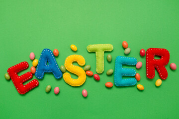 Minimalist creative Easter concept with colorful eggs. Poster or greeting card.