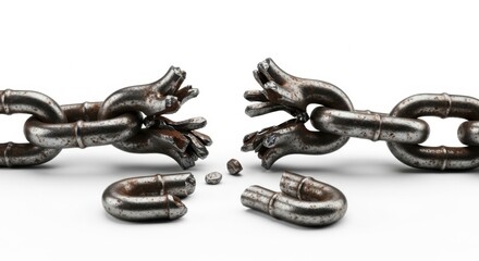 Rusty Broken Chain Links on White Surface