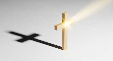Light Shining Cross Wooden Cross Shadow on White Surface