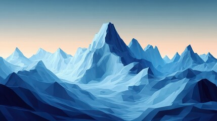 Fototapeta premium low-poly blue mountain range under a soft peach dawn sky, serene and majestic