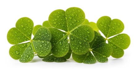 Fresh Green Clover Leaves with Dew Drops