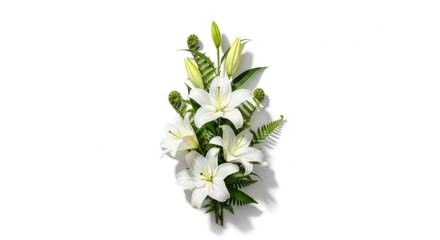 White Lily Bouquet with Green Foliage