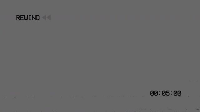 VHS rewind animation with dark static and analog distortion on transparent background. Designed as non loop overlay effect. Perfect for retro transitions, glitch cuts, and tape rewind scenes.