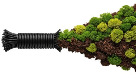 Black Flexible Tubing Extending Into Green Mossy Soil