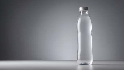 Minimal studio product photo of transparent water bottle with no logo and copy space