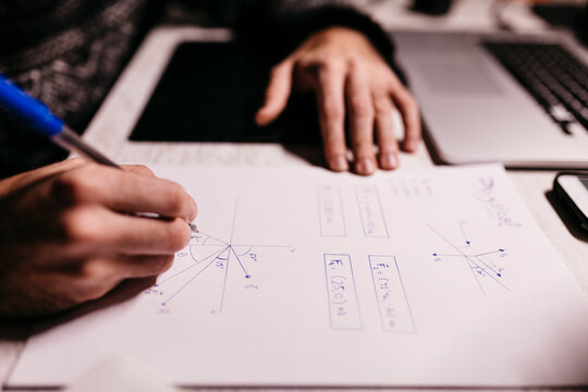 Student learning at night, close-up