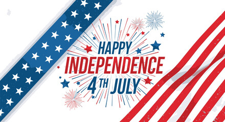 Obraz premium Happy Independence Day 4th July vector banner with fireworks and American flag colors, for poster or social media