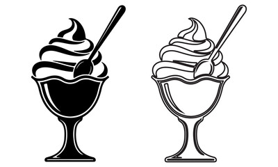 Ice Cream Sundae Silhouette Vector | Black and White Ice Cream Icon Design