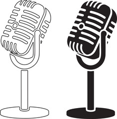 Vintage Microphone Vector | Retro Mic Silhouette Black and White Illustration