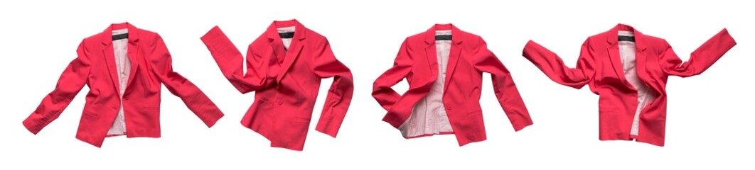 Bright spring pink womens blazer isolated on white background. Jacket collection. With clipping...