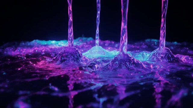 発光するネオンカラーの液体が流れるサイバー感