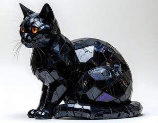 Dark purple cat obsidian mosaic sculpture that creates modern art and design