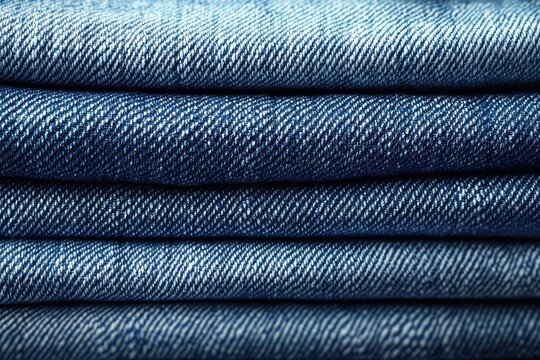 stack of neatly folded blue denim fabric showing diagonal twill weave and soft textured layers, evoking cozy casual comfort