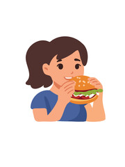 casual woman eating a fast food burger
