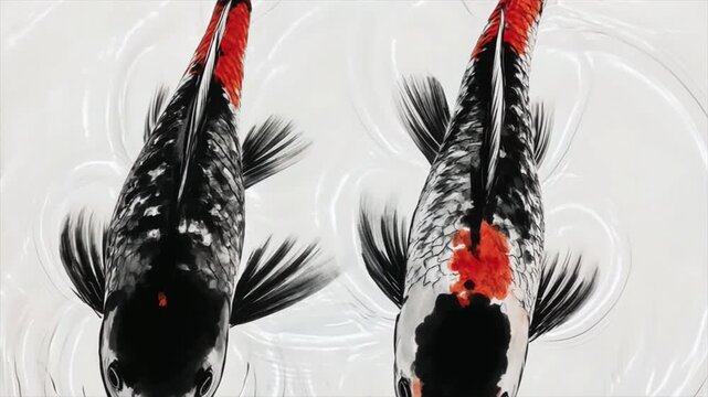 墨で描かれた鯉が泳ぐアニメーション