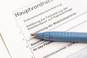 Income tax return form in german language, taxation law, deadline for taxes declaration, finance and business, paying or receiving money from state 