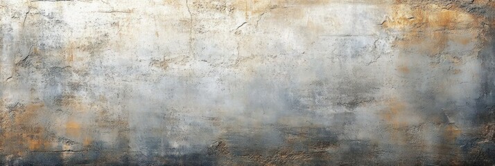 Obraz premium panoramic weathered concrete wall with peeling paint, rust stains and cracks, textured aged surface evoking a melancholic timeworn atmosphere