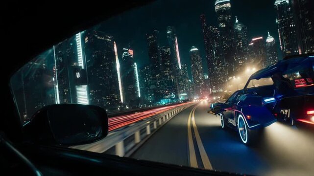 高速道路を疾走する未来の車の車窓風景