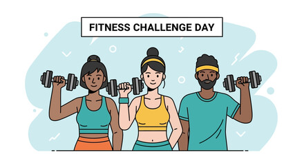 Cartoon People Exercising with Dumbbells.