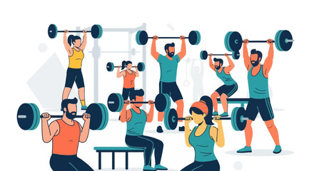 Group of Men Lifting Weights Together.