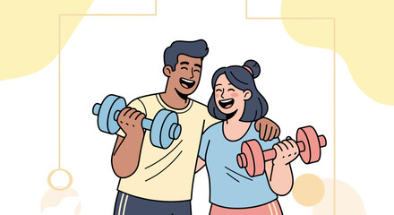 Man and Woman Exercising with Dumbbells Together.