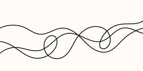 Line cable drawing and squiggle curve long with abstract tangle thin Wavy curvy thread and black pattern vector with loop squiggly spring Wire line doodle and rope squiggle divider with element © alia.kurianova