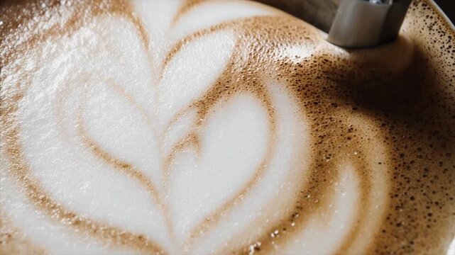 カフェラテの泡が弾ける超マクロ映像
