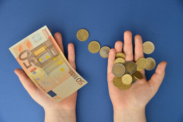 I count money for rent. The concept of saving money. Finance, business, investment. Saving savings at home. Spending cash on losses, real estate, debts, taxes. Inflation, poverty, economic crises.