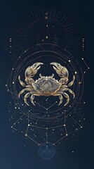 Fototapeta premium Golden c chart with stars and constellations. Dark blue sky and intricate linework create a mystical, cosmic feel.