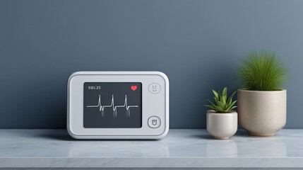 Digital Heart Rate Monitor with ECG Graph on Marble Surface