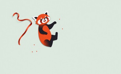 Naklejka premium A strikingly detailed papercut red panda mid-leap, surrounded by vibrant color and dynamic motion.