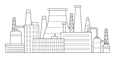 Factory building exterior graphic black white isolated sketch illustration vector 