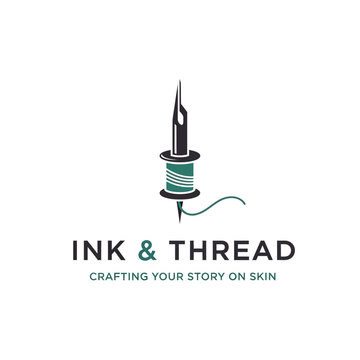 Tattoo Machine Needle with Thread Spool Logo.