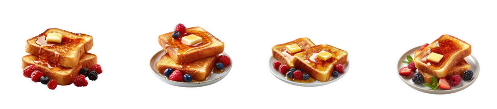 Delicious French toast with butter, syrup, and mixed berries on a white background. isolated on transparent background