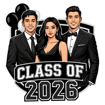 Class of 2026 Graduation Celebration Vector Illustration with Elegant Students in Formal Attire