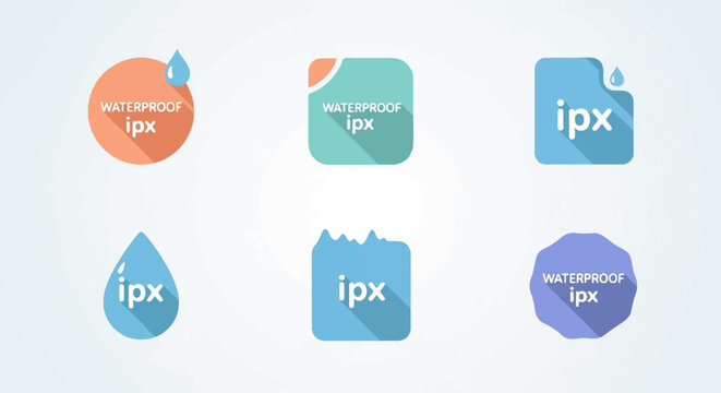 Flat design icons representing water protection and file types with shadows