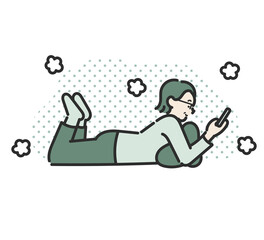 心地よい床暖房で寛ぐ40代女性のイラスト