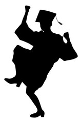 Silhouette of graduate student with graduation cap celebrating education success. Vector illustration.