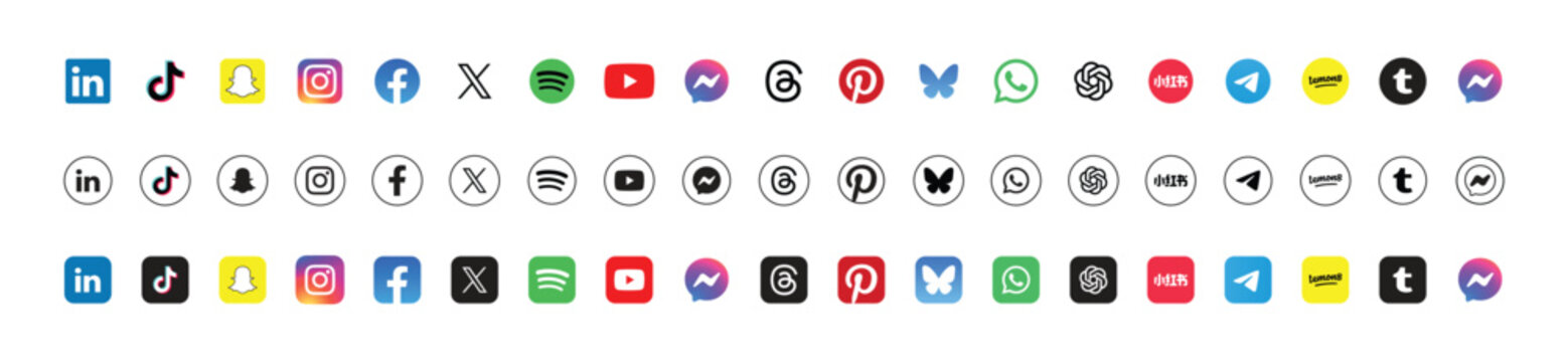popular social media logos vector icon set of for editorial use