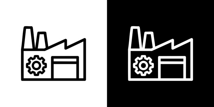 Industrial facility icon illustration with gear symbol on contrasting backgrounds