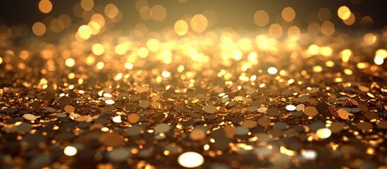 Golden Glitter Sparkle Background with Bokeh Lights and Shimmering Particles.