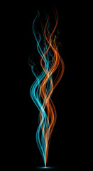 Fototapeta premium Abstract image of flowing blue and orange lines on black. The artwork represents dynamic energy, contrasting elements, perfect for artistic backdrop