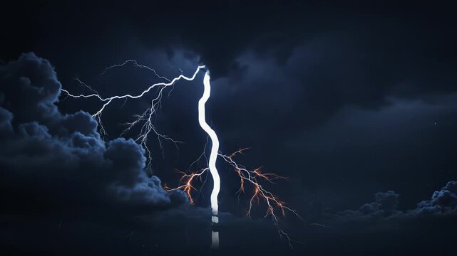 Lightning striking through storm clouds