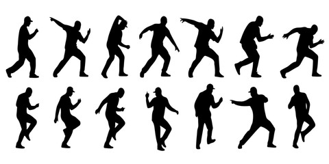 Hip-hop dancer silhouette poses vector collection featuring dynamic urban street dance movements, freestyle rhythm, energetic performance and modern choreography style.