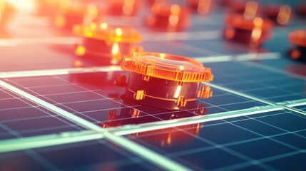 Futuristic Solar Panel Technology with Orange Circuit Components.
